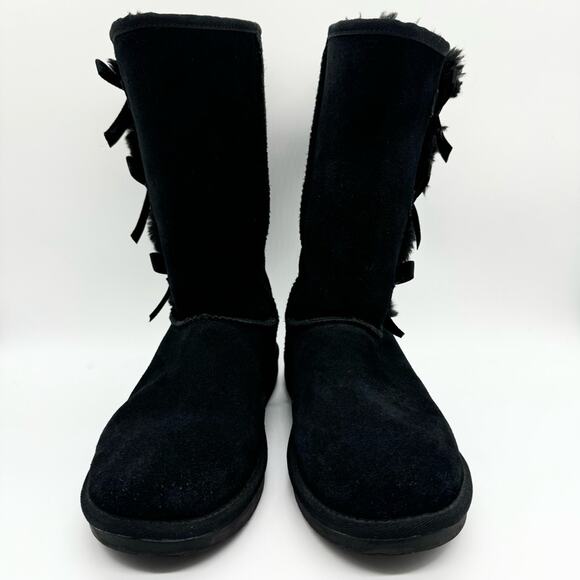 Koolaburra by UGG Victoria Tall Girls Bow Detail Tall Suede Boots Black Size 5 - Picture 6 of 11